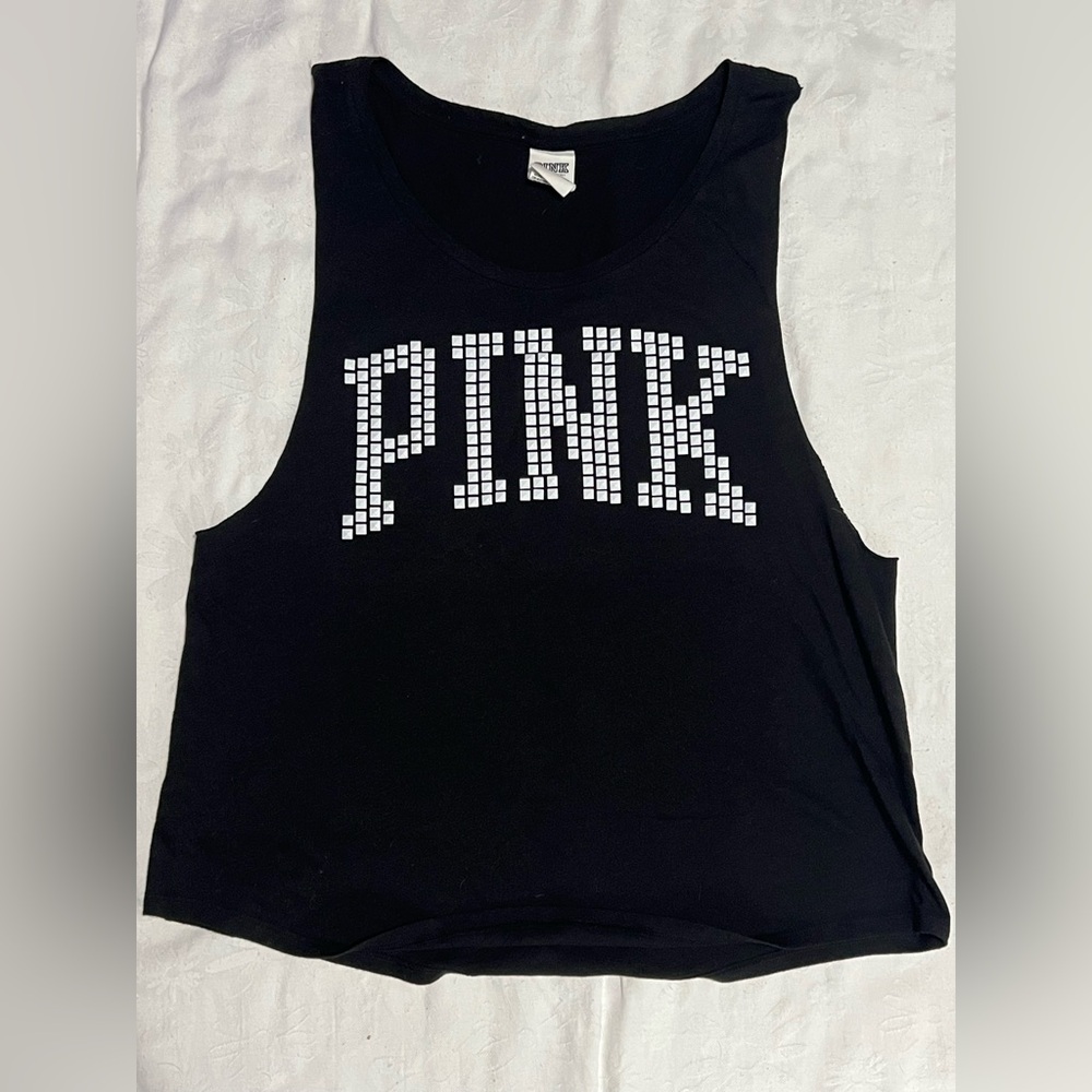 PINK Victoria's Secret Black Tank Top with White Logo